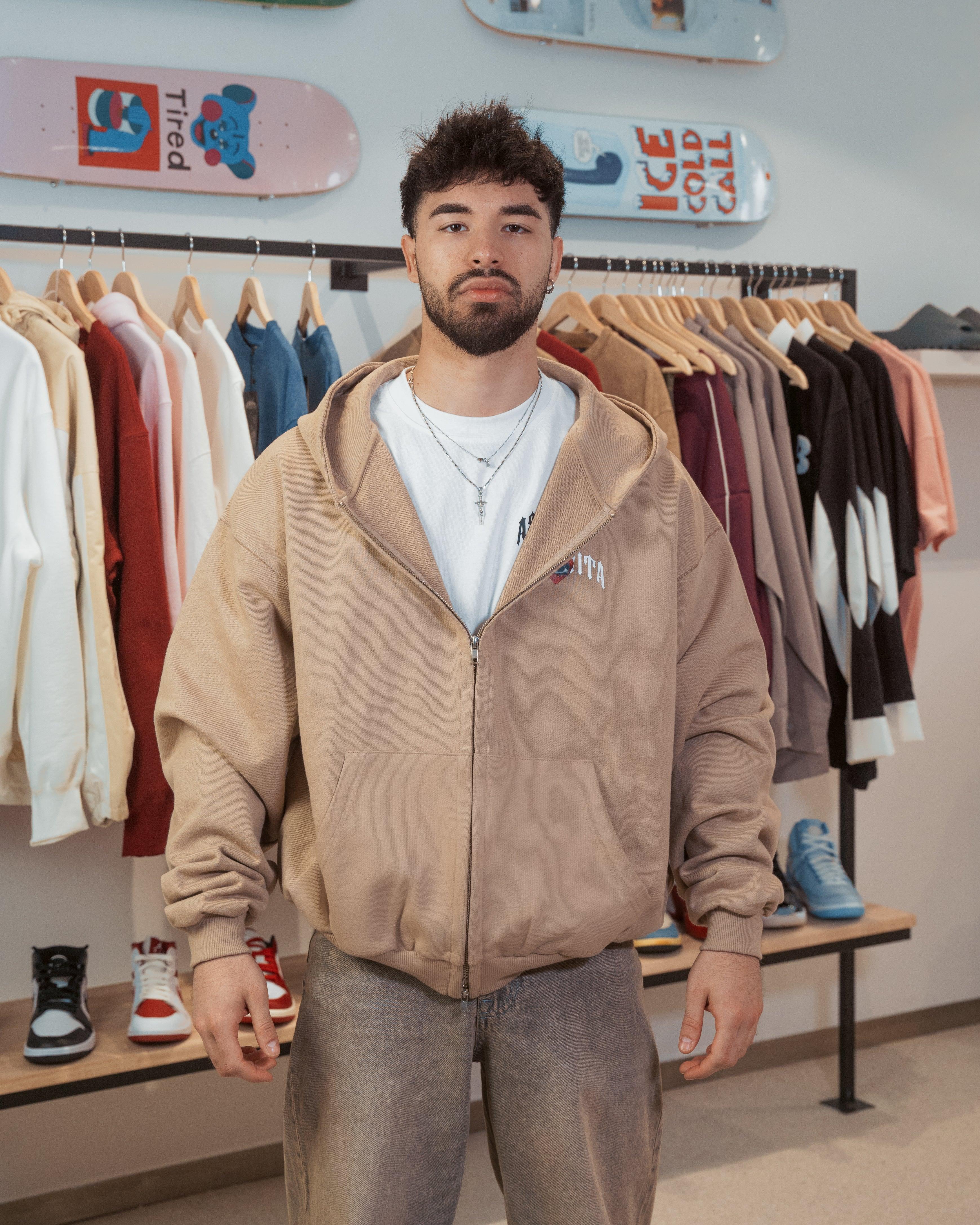 oversized Astravita emotions zip hoodie - croissant - ASTRAVITA