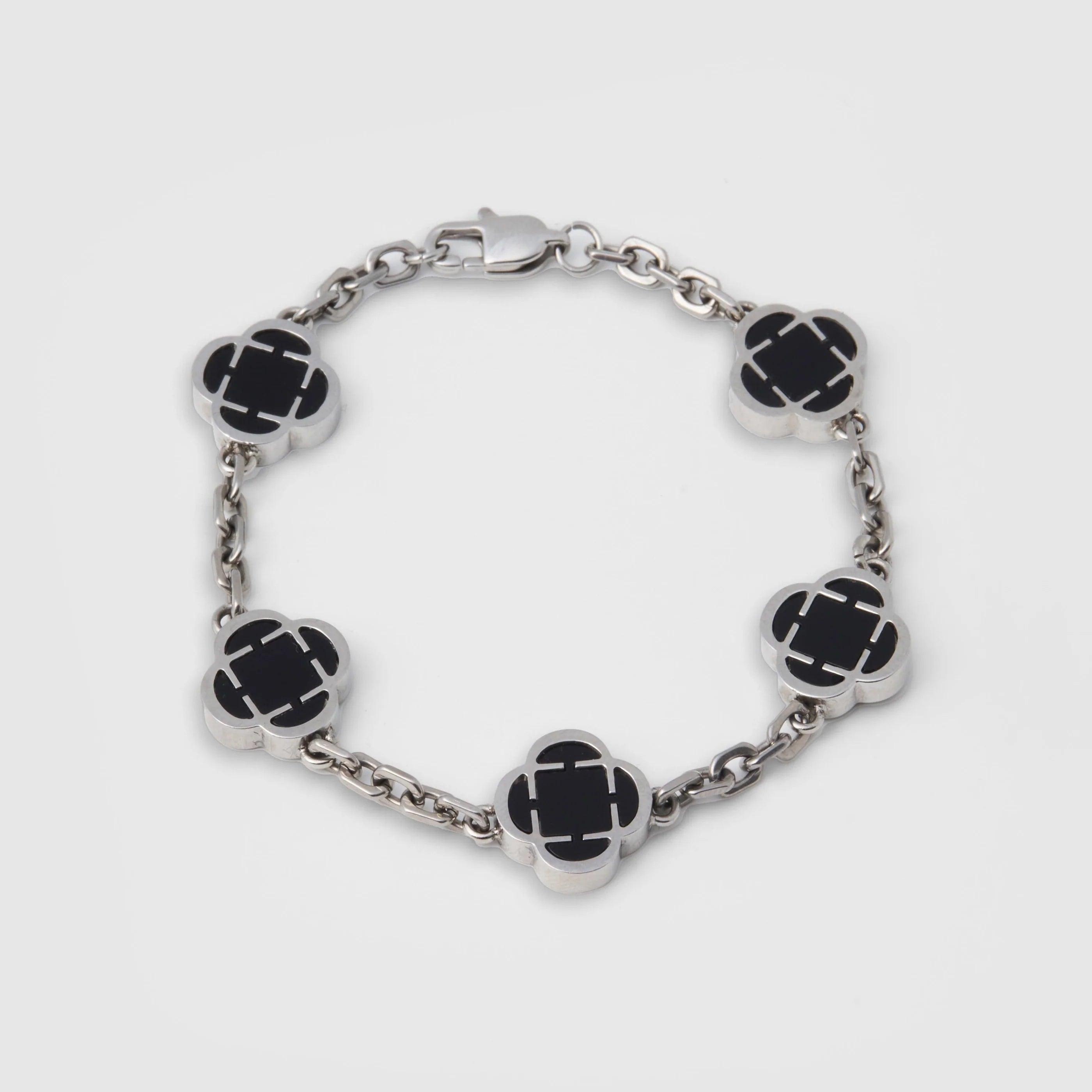 Astravita -  Black Silver Signature Clover Bracelet - ASTRAVITA