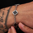 Astravita -  Black Silver Signature Clover Bracelet - ASTRAVITA
