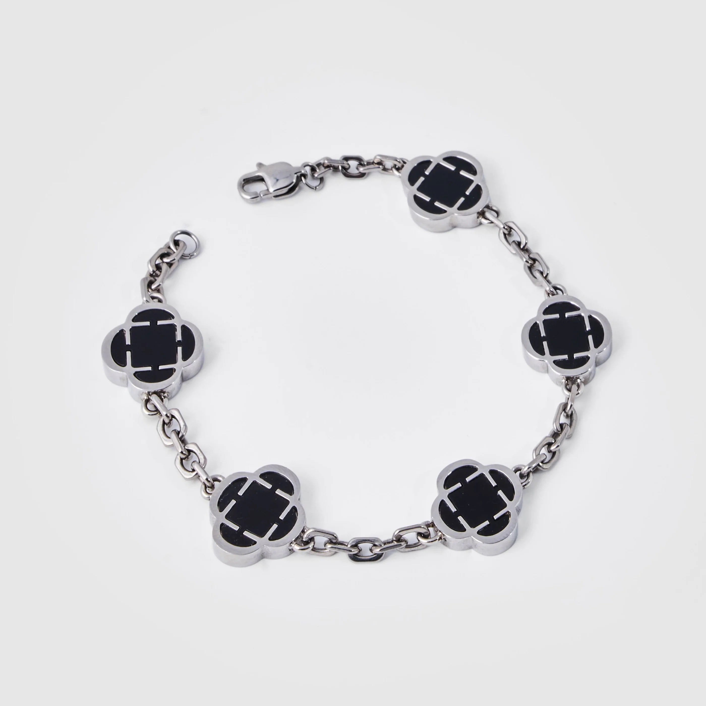 Astravita -  Black Silver Signature Clover Bracelet - ASTRAVITA