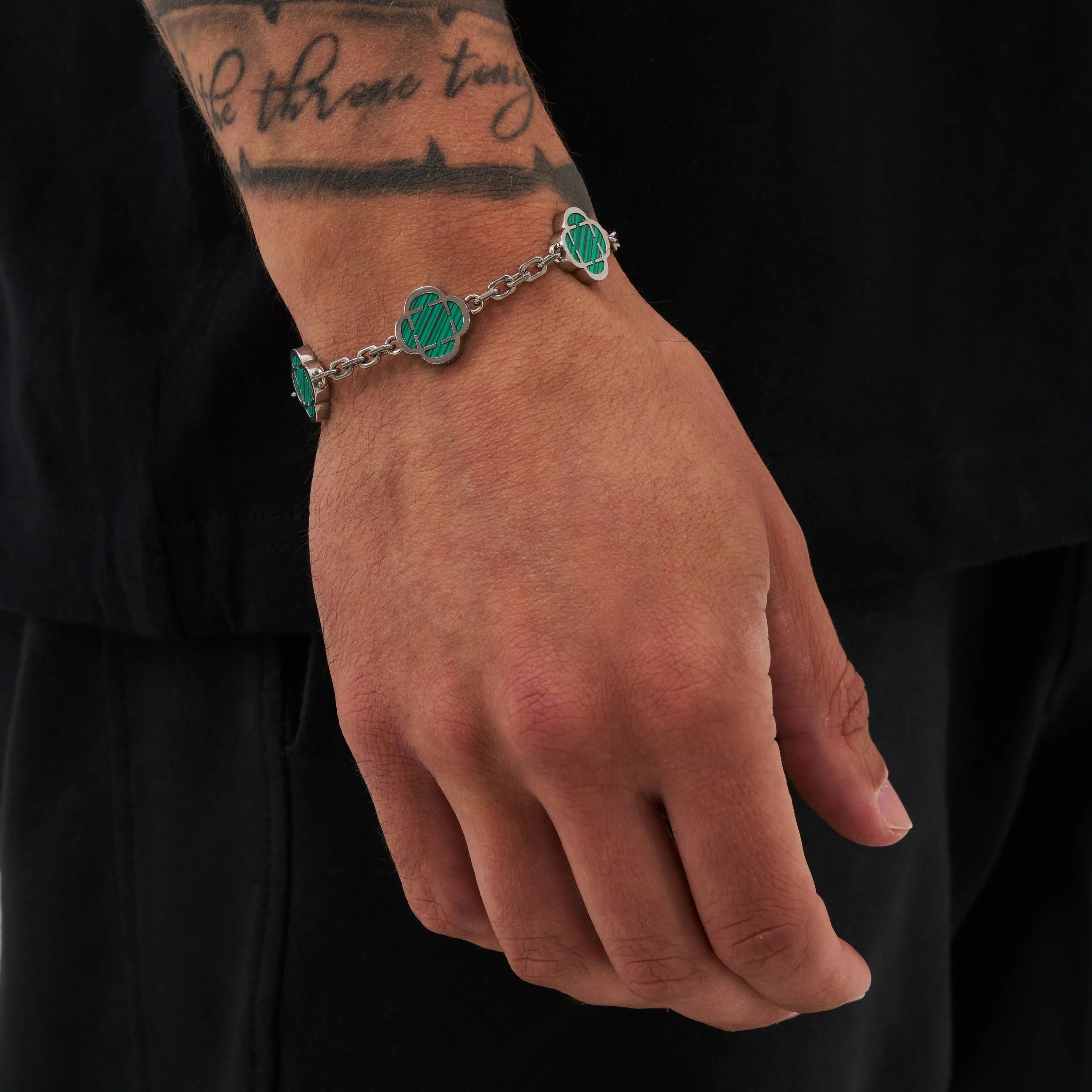 Astravita -  Green Silver Signature Clover Bracelet - ASTRAVITA