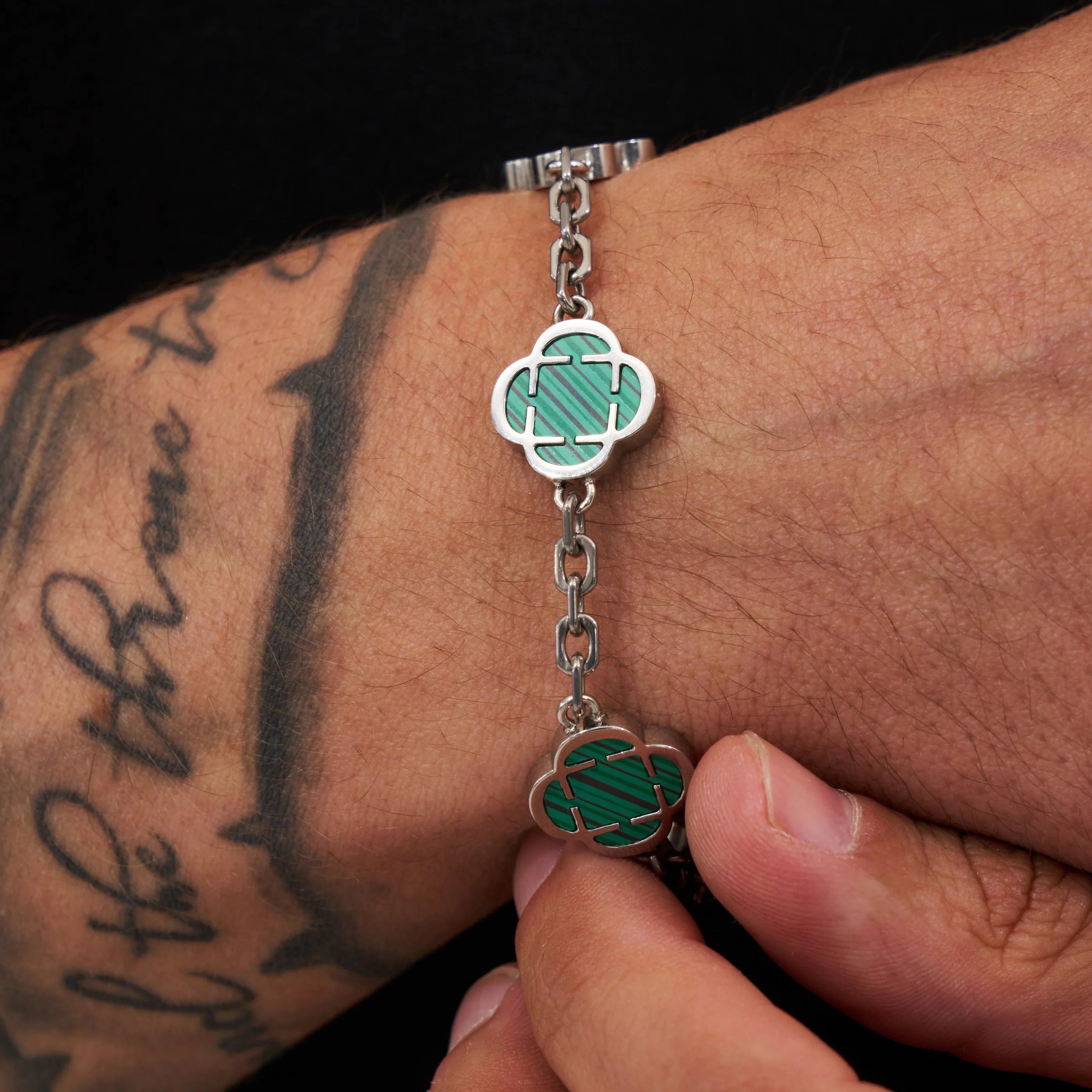 Astravita -  Green Silver Signature Clover Bracelet - ASTRAVITA