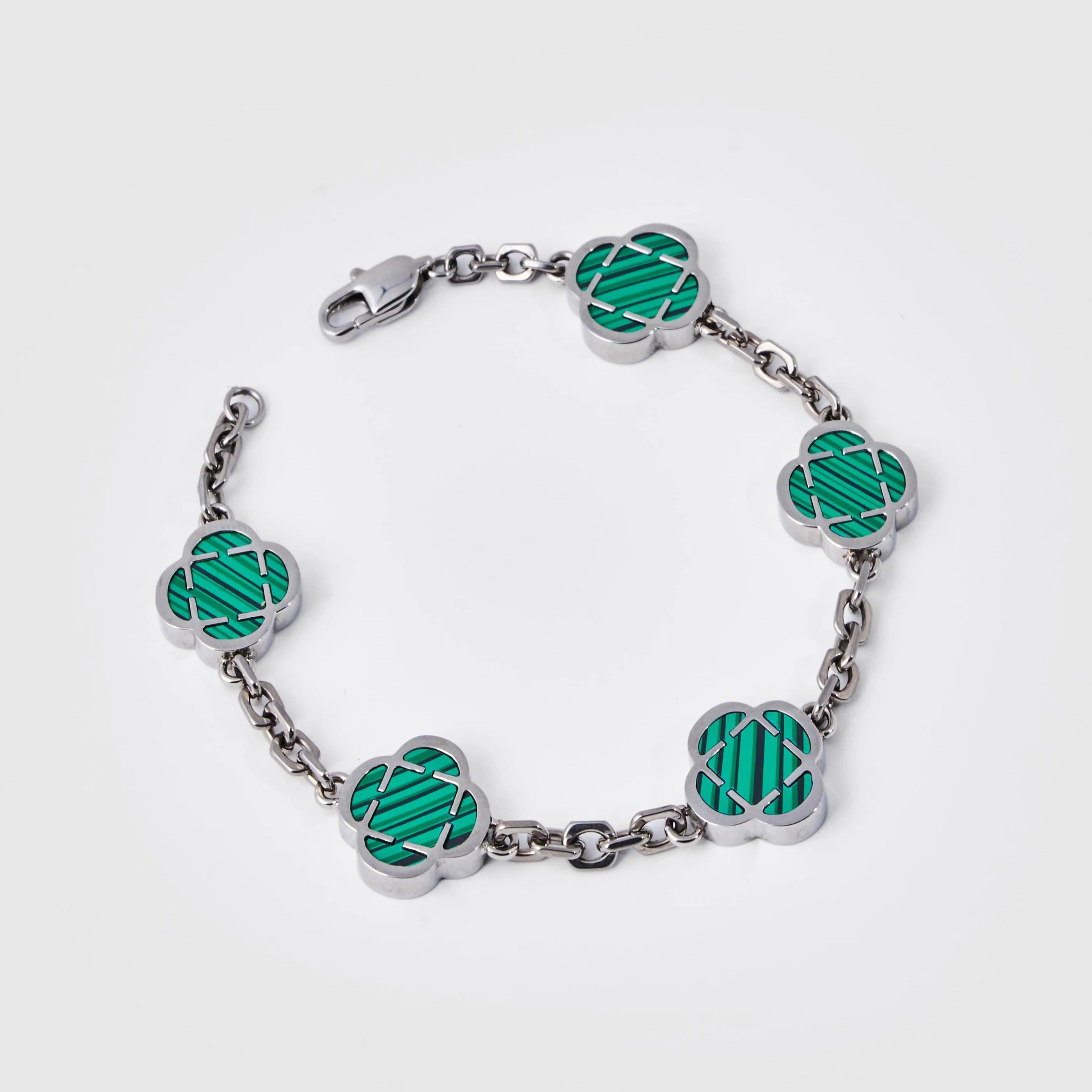 Astravita -  Green Silver Signature Clover Bracelet - ASTRAVITA