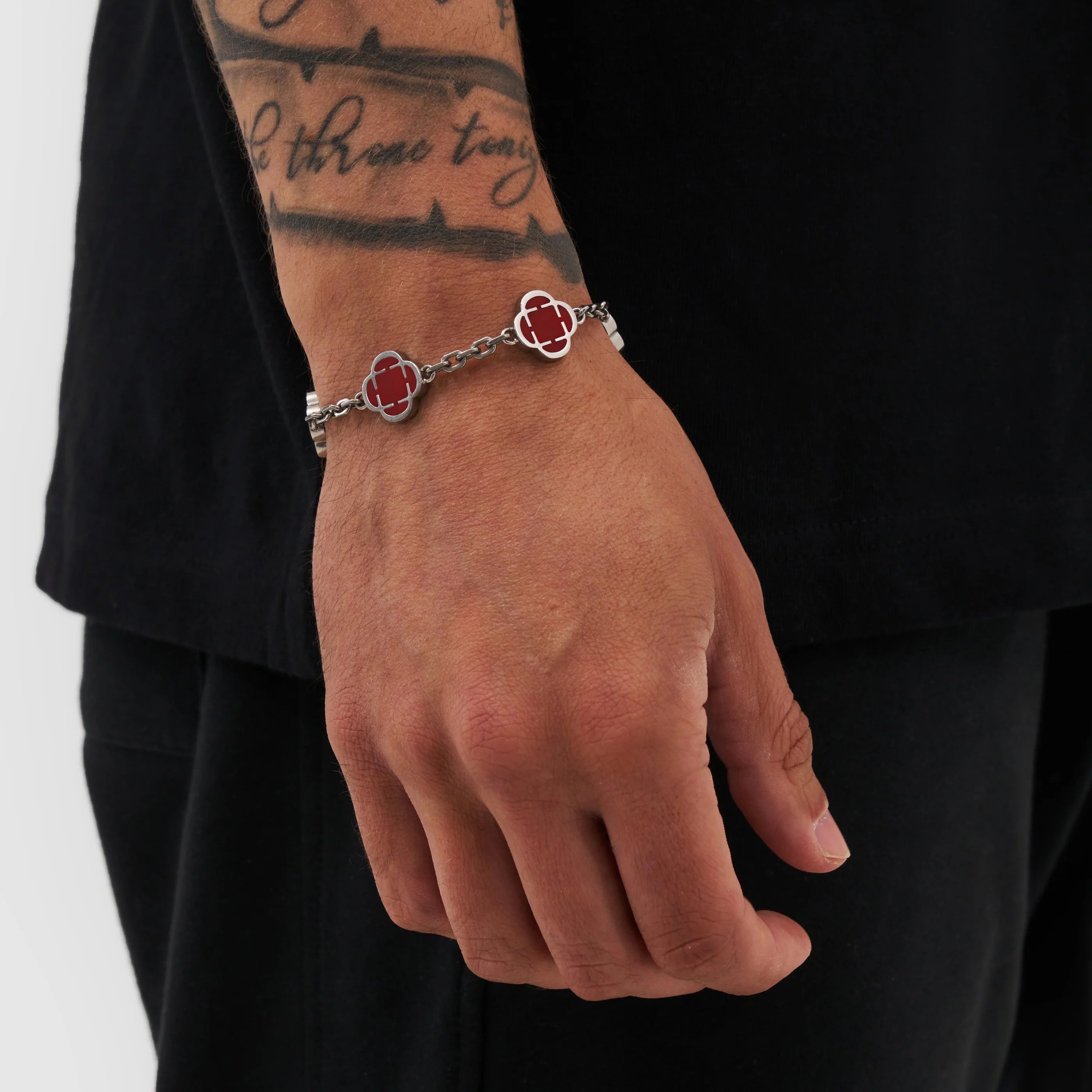 Astravita - Red Silver Signature Clover Bracelet - ASTRAVITA